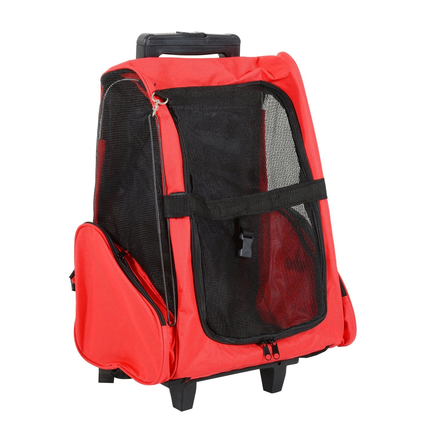 2-IN-1 Pet Luggage Box Backpack Carrier Cats Dogs w/ Handle, Rolling Wheel Red Dog Bike Trailers & Strollers Red  at Gallery Canada