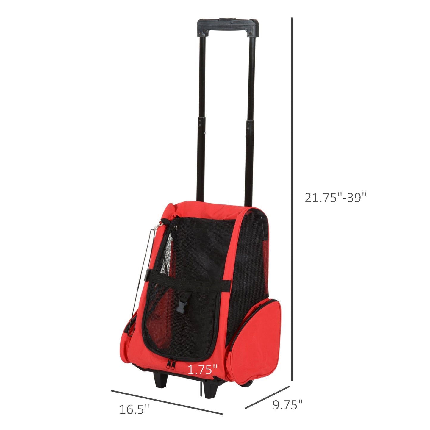 2-IN-1 Pet Luggage Box Backpack Carrier Cats Dogs w/ Handle, Rolling Wheel Red Dog Bike Trailers & Strollers   at Gallery Canada