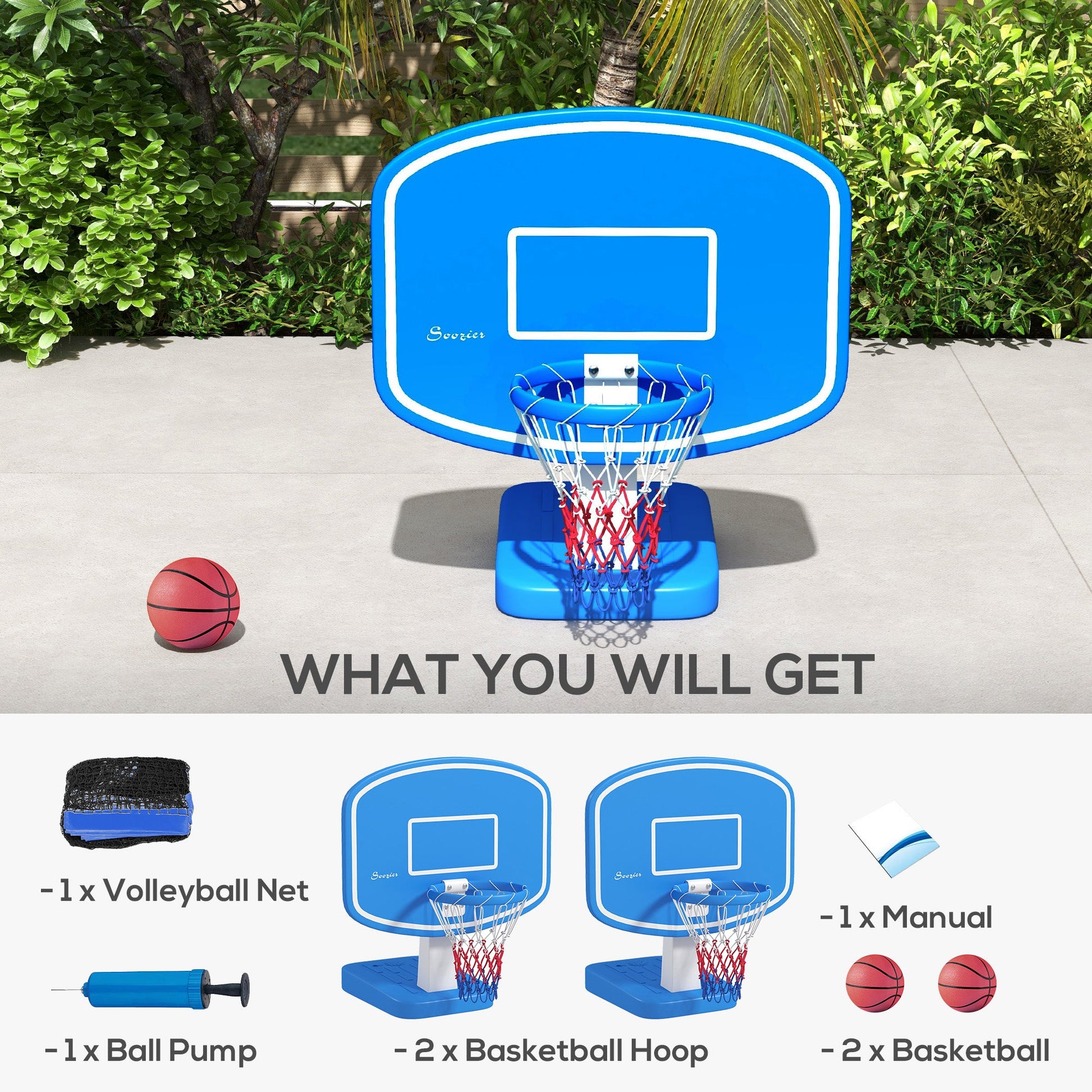 2-in-1 Pool Basketball Hoop Poolside &; Volleyball Set, Portable Basketball Hoop with Fillable Base Basketball   at Gallery Canada