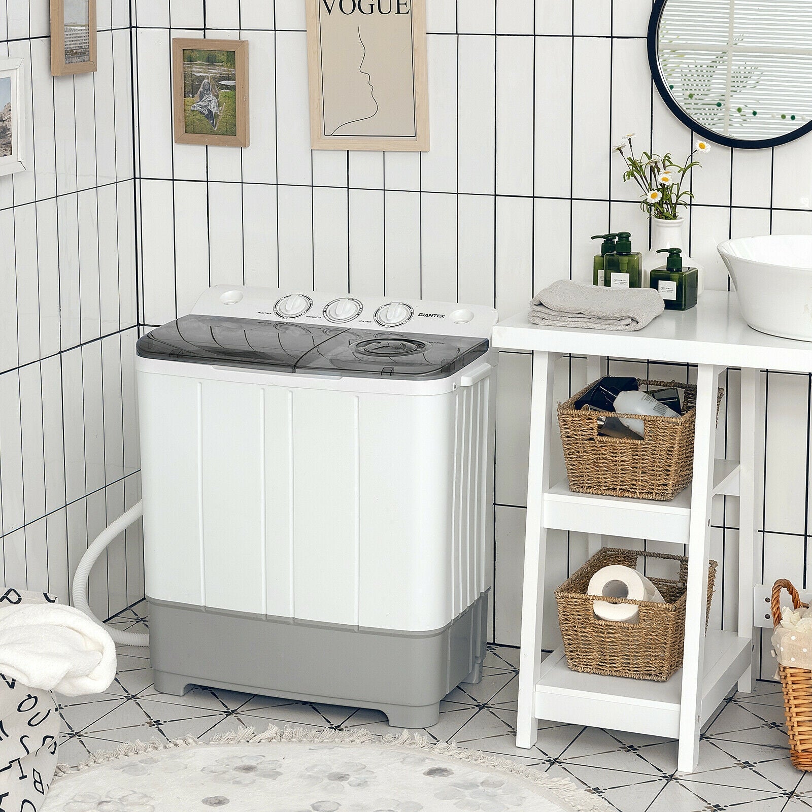 2-in-1 Portable 22lbs Capacity Washing Machine with Timer Control, Gray Washing Machines   at Gallery Canada