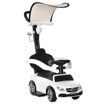 AMG C63 2-in-1 Push Car for Toddlers with Canopy, Horn, Safety Bar, White Push Cars for Toddlers   at Gallery Canada