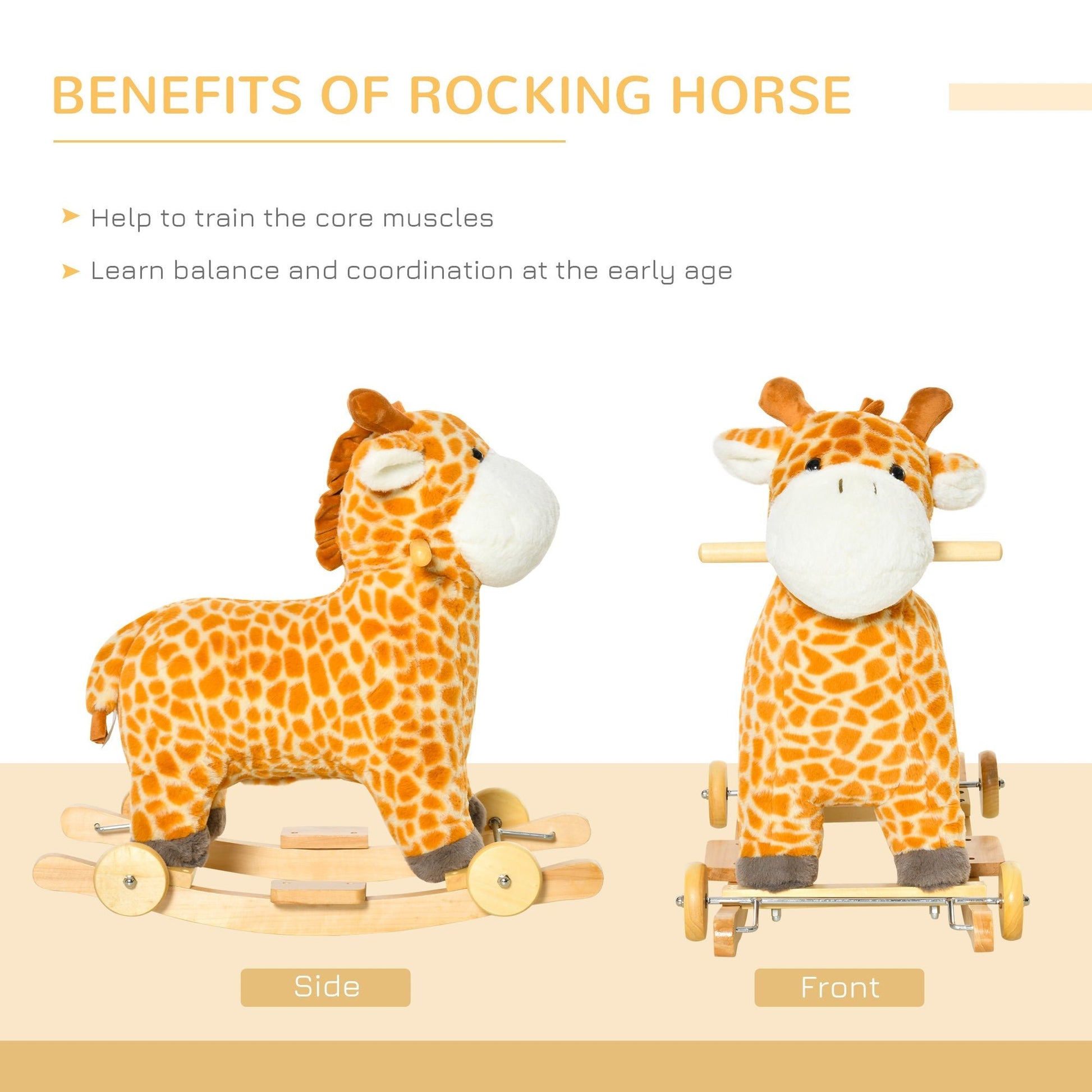 2-IN-1 Rocking Horse Kids Plush Ride-On Gliding Giraffe-shaped Plush Toy Rocker with Realistic Sounds for Child 36-72 Months Yellow Rocking Horses   at Gallery Canada