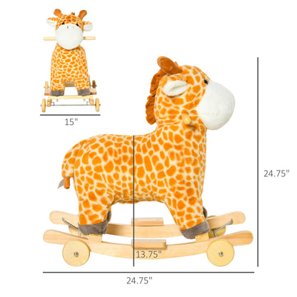 2-IN-1 Rocking Horse Kids Plush Ride-On Gliding Giraffe-shaped Plush Toy Rocker with Realistic Sounds for Child 36-72 Months Yellow Rocking Horses Yellow  at Gallery Canada