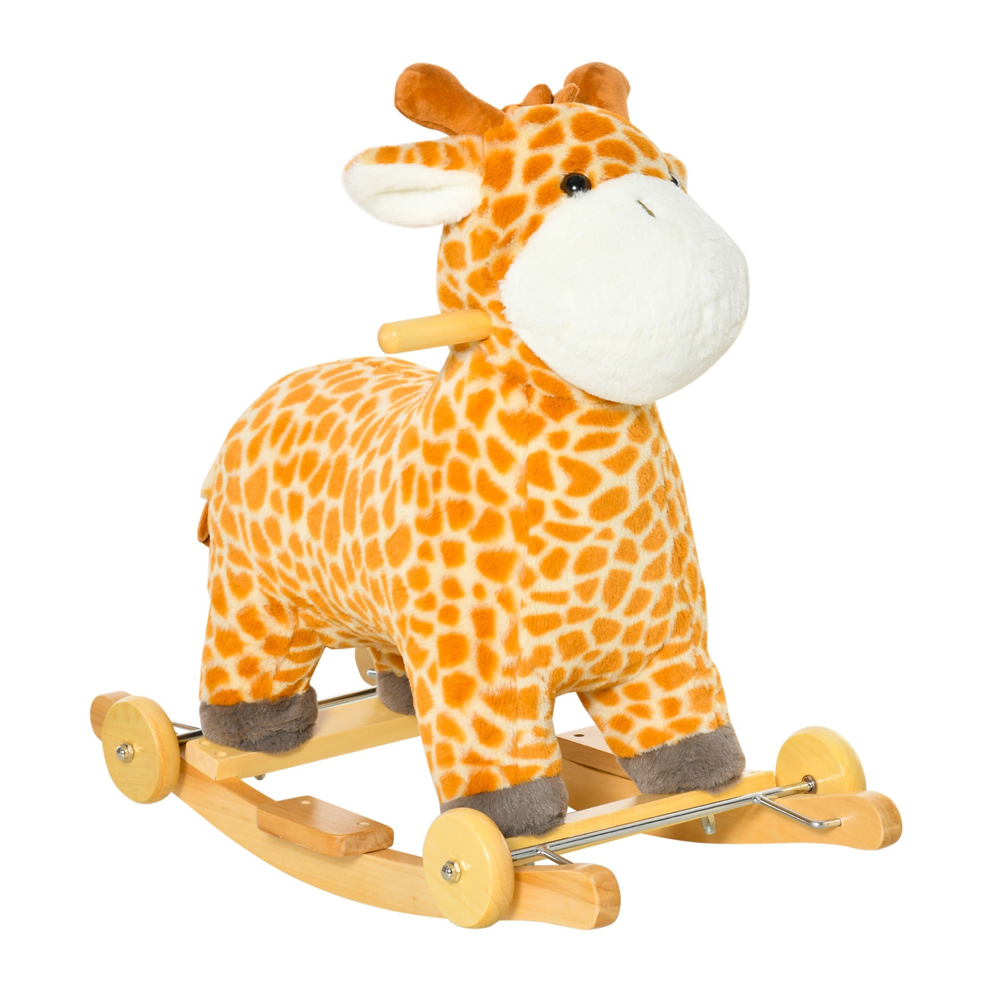 2-IN-1 Rocking Horse Kids Plush Ride-On Gliding Giraffe-shaped Plush Toy Rocker with Realistic Sounds for Child 36-72 Months Yellow Rocking Horses   at Gallery Canada