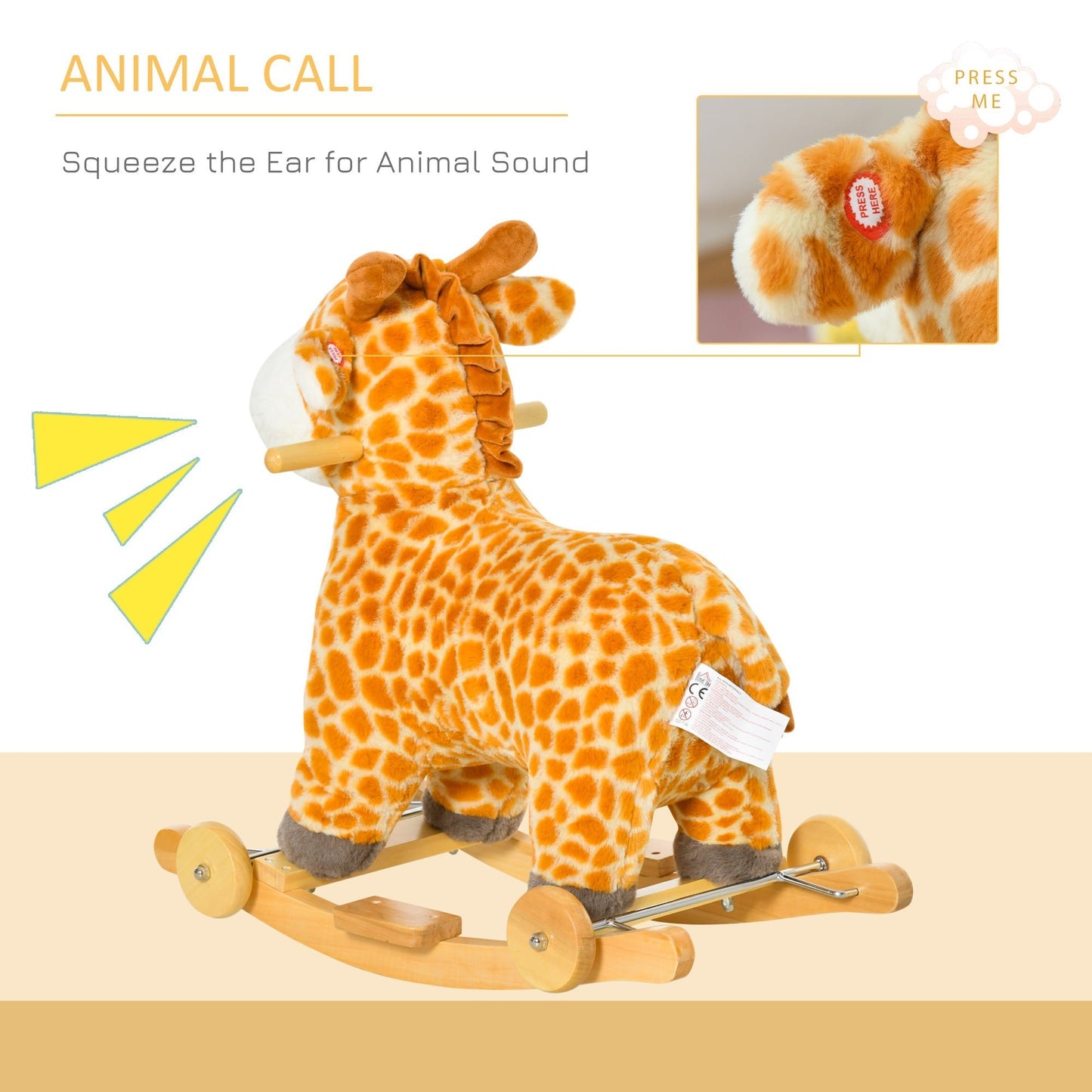 2-IN-1 Rocking Horse Kids Plush Ride-On Gliding Giraffe-shaped Plush Toy Rocker with Realistic Sounds for Child 36-72 Months Yellow Rocking Horses   at Gallery Canada