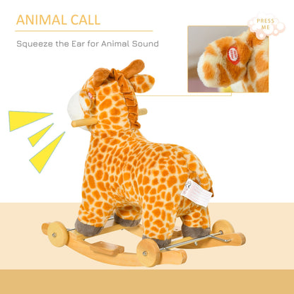 2-IN-1 Rocking Horse Kids Plush Ride-On Gliding Giraffe-shaped Plush Toy Rocker with Realistic Sounds for Child 36-72 Months Yellow Rocking Horses   at Gallery Canada