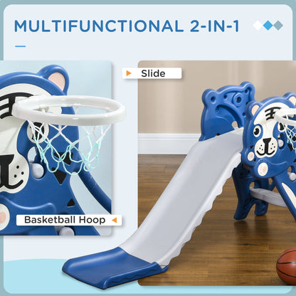 2 in 1 Slide for Toddlers, Kids Slide Playset with Basketball Hoop for 18-36 Months, Blue Gym Sets & Swings   at Gallery Canada