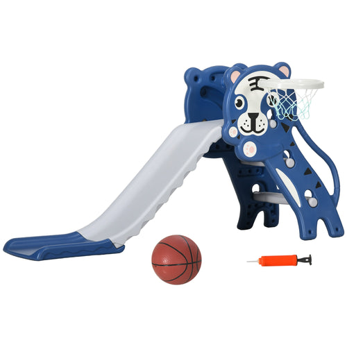 2 in 1 Slide for Toddlers, Kids Slide Playset with Basketball Hoop for 18-36 Months, Blue