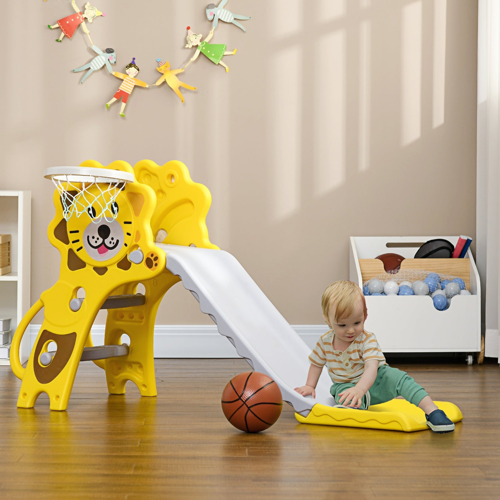 2 in 1 Slide for Toddlers, Kids Slide Playset with Basketball Hoop for 18-36 Months, Yellow Gym Sets & Swings   at Gallery Canada