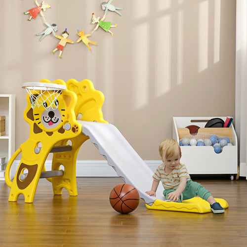 2 in 1 Slide for Toddlers, Kids Slide Playset with Basketball Hoop for 18-36 Months, Yellow