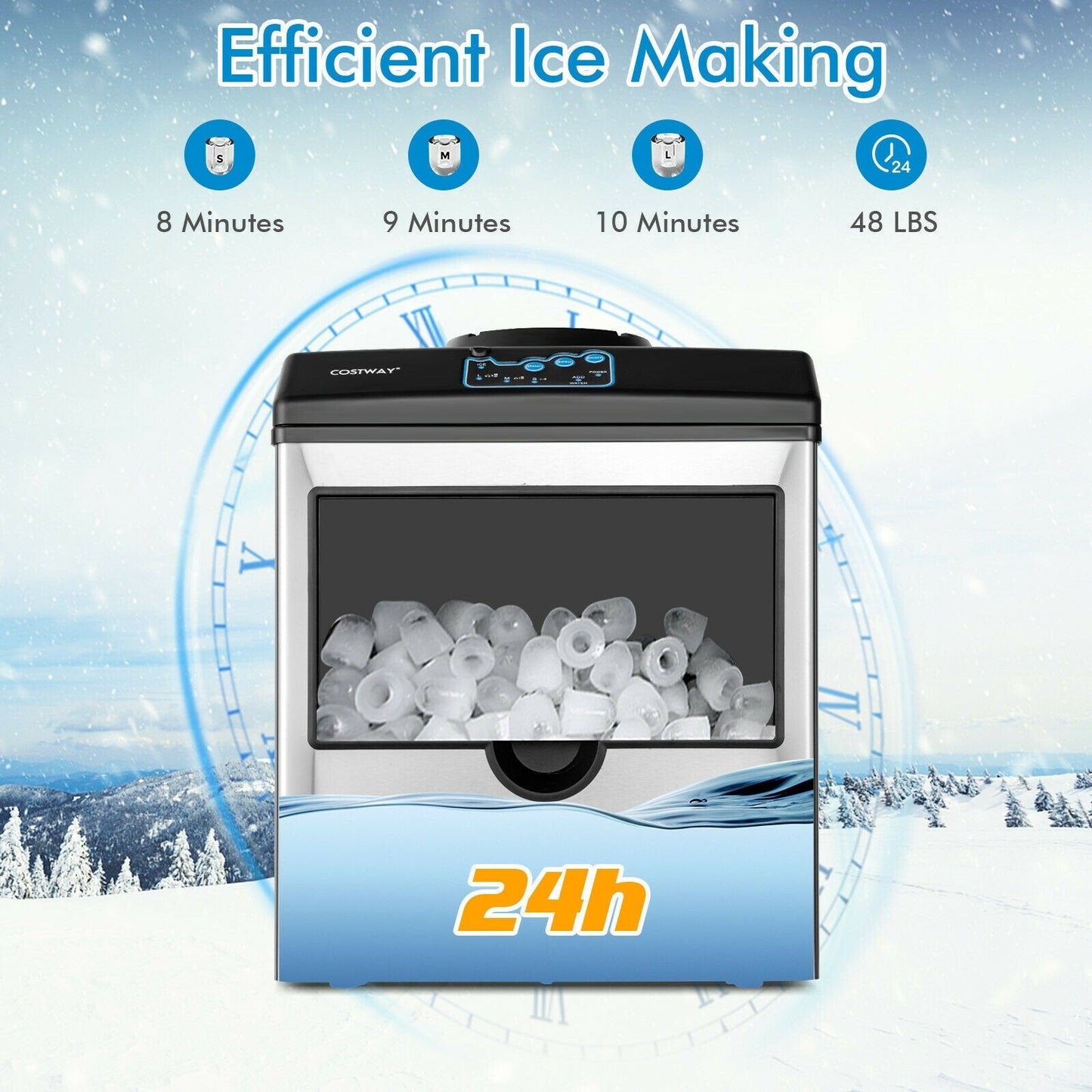 2-in-1 Stainless Steel Countertop Ice Maker with Water Dispenser, Black & Gray Ice Makers   at Gallery Canada