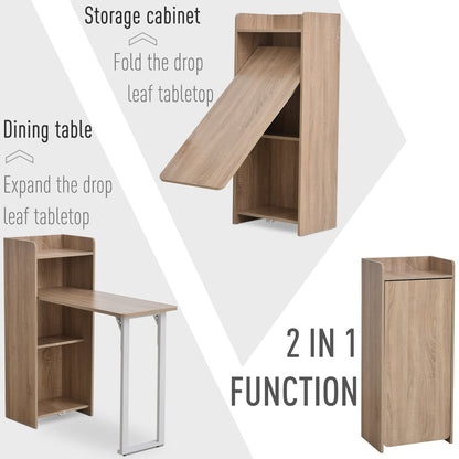 2 In 1 Storage Cabinet &; Dining Table 4-Tier Shelf w/ Drop Leaf Tabletop, Anti-toppling Design Bar Tables & Dining Tables   at Gallery Canada