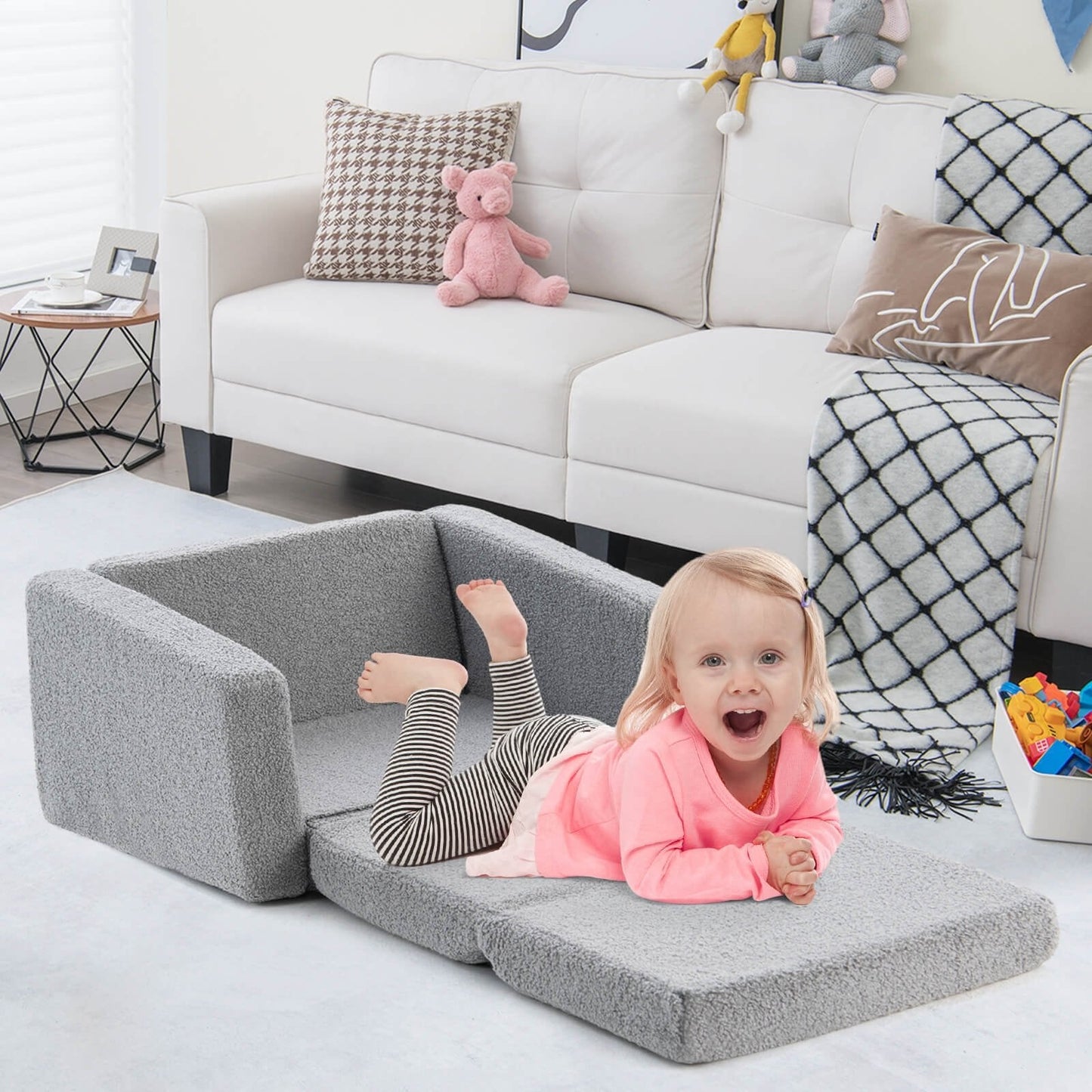 2-in-1 Toddler Fold out Couch, Gray Kids Chairs & Seating   at Gallery Canada