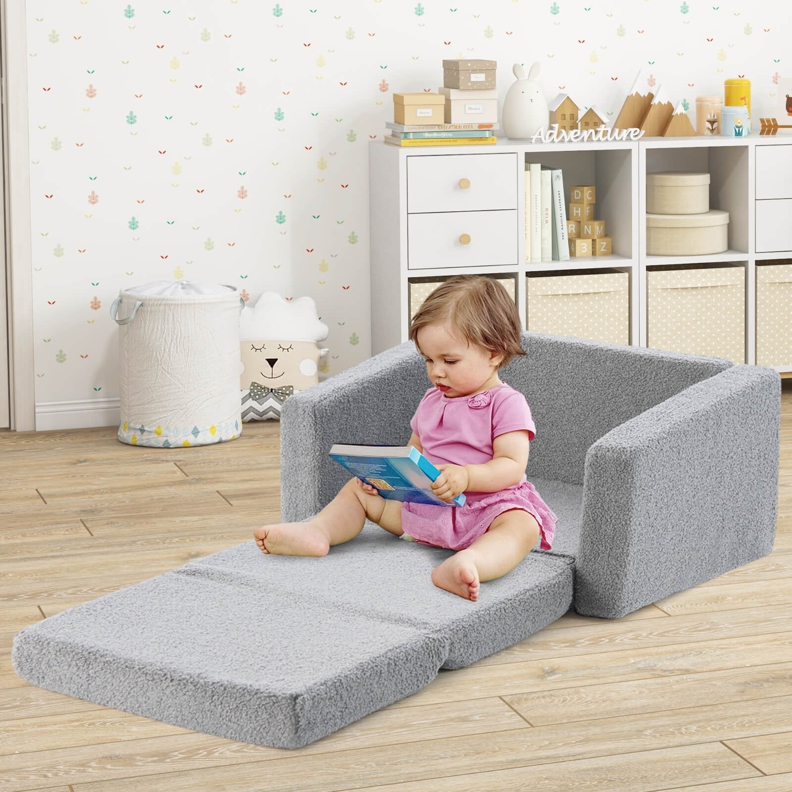 2-in-1 Toddler Fold out Couch, Gray Kids Chairs & Seating   at Gallery Canada