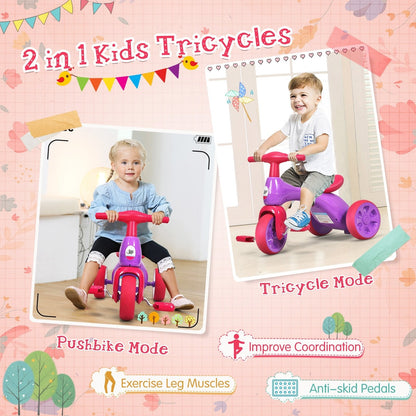 2 in 1 Toddler Tricycle Balance Bike Scooter Kids Riding Toys w/ Sound & Storage, Pink Balance Bikes   at Gallery Canada