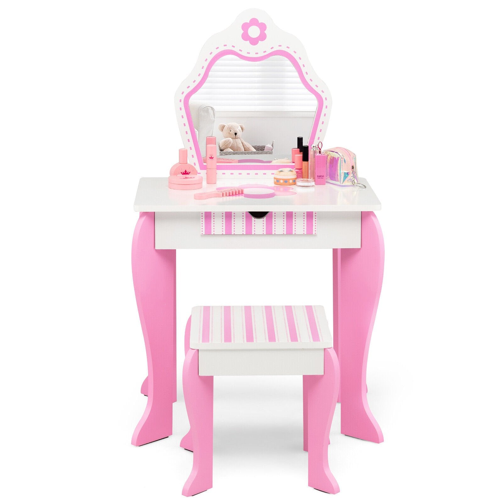 2-in-1 Toddler Vanity Set with Detachable Top & Cute Flower Patterns, White Kids Vanities   at Gallery Canada