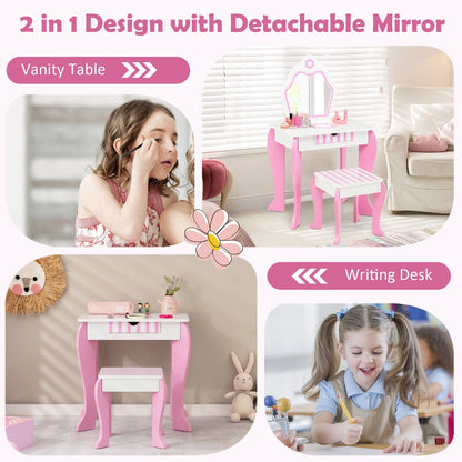 2-in-1 Toddler Vanity Set with Detachable Top & Cute Flower Patterns, White Kids Vanities   at Gallery Canada