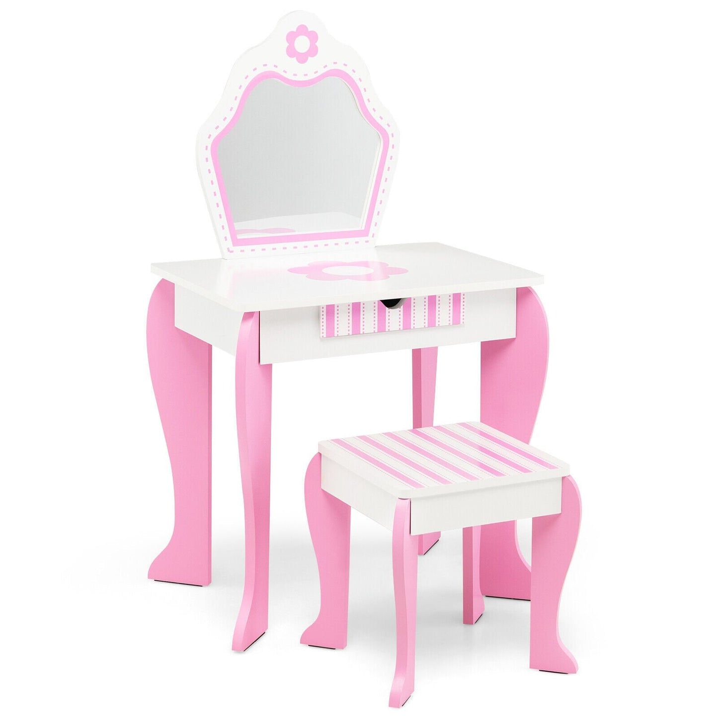 2-in-1 Toddler Vanity Set with Detachable Top & Cute Flower Patterns, White Kids Vanities   at Gallery Canada