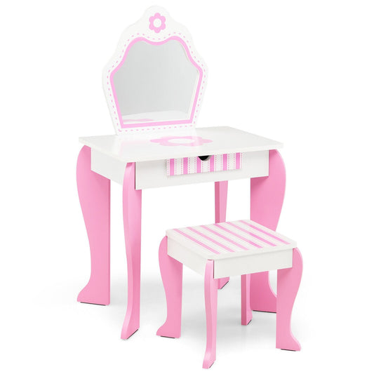 2-in-1 Toddler Vanity Set with Detachable Top & Cute Flower Patterns, White Kids Vanities   at Gallery Canada