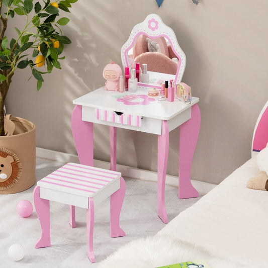 2-in-1 Toddler Vanity Set with Detachable Top & Cute Flower Patterns, White Kids Vanities   at Gallery Canada