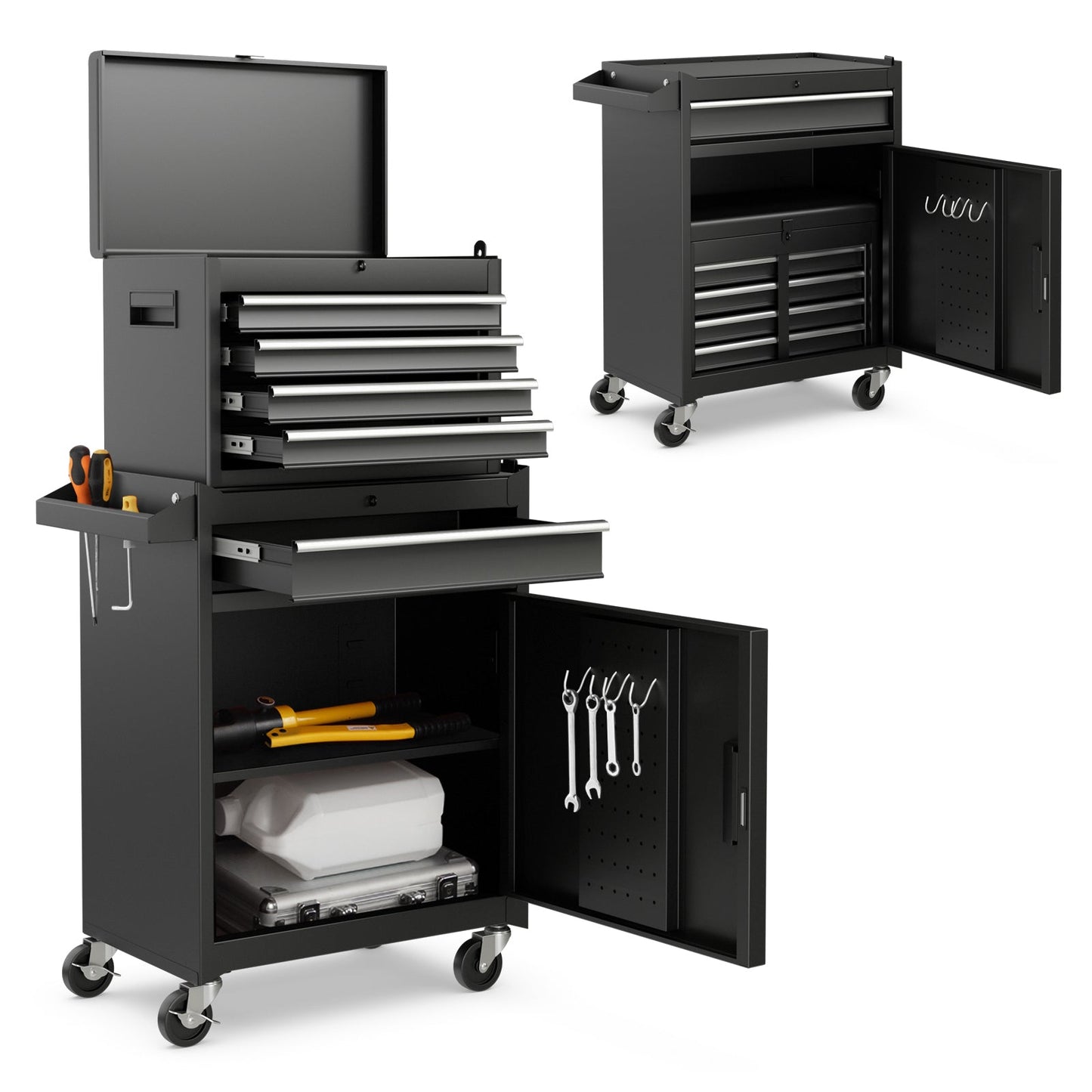 2-in-1 Tool Chest and Cabinet with 5 Sliding Drawers, Black Garages   at Gallery Canada