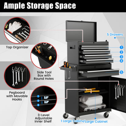 2-in-1 Tool Chest and Cabinet with 5 Sliding Drawers, Black Garages   at Gallery Canada