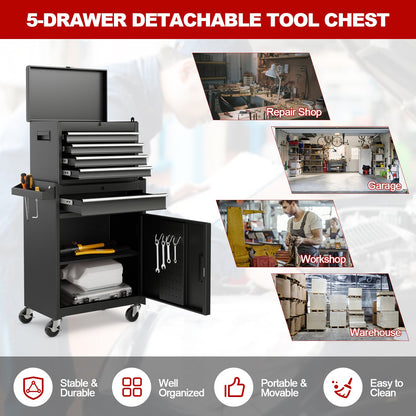 2-in-1 Tool Chest and Cabinet with 5 Sliding Drawers, Black Garages   at Gallery Canada