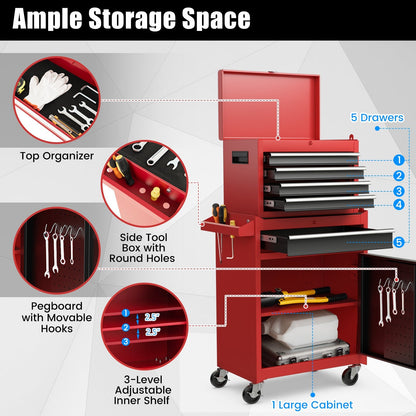 2-in-1 Tool Chest and Cabinet with 5 Sliding Drawers, Black & Red Garages   at Gallery Canada