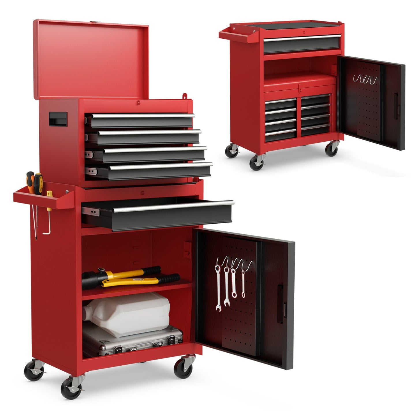 2-in-1 Tool Chest and Cabinet with 5 Sliding Drawers, Black & Red Garages   at Gallery Canada