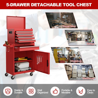 2-in-1 Tool Chest and Cabinet with 5 Sliding Drawers, Red Garages   at Gallery Canada