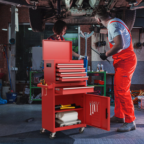 2-in-1 Tool Chest and Cabinet with 5 Sliding Drawers, Red