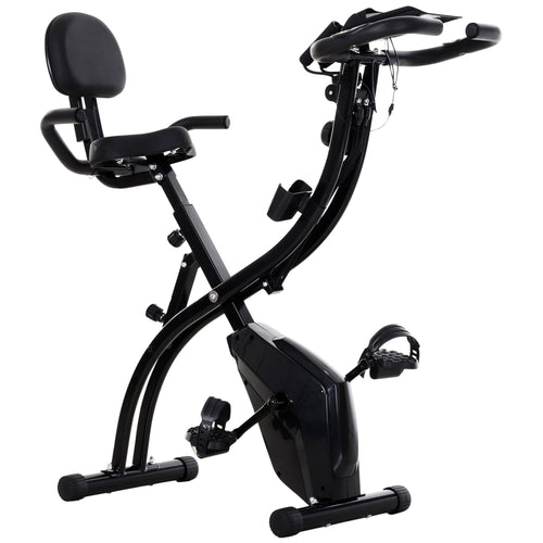 2 in 1 Upright Exercise Bike Stationary Foldable Magnetic Recumbent Cycling with Arm Resistance Bands Black