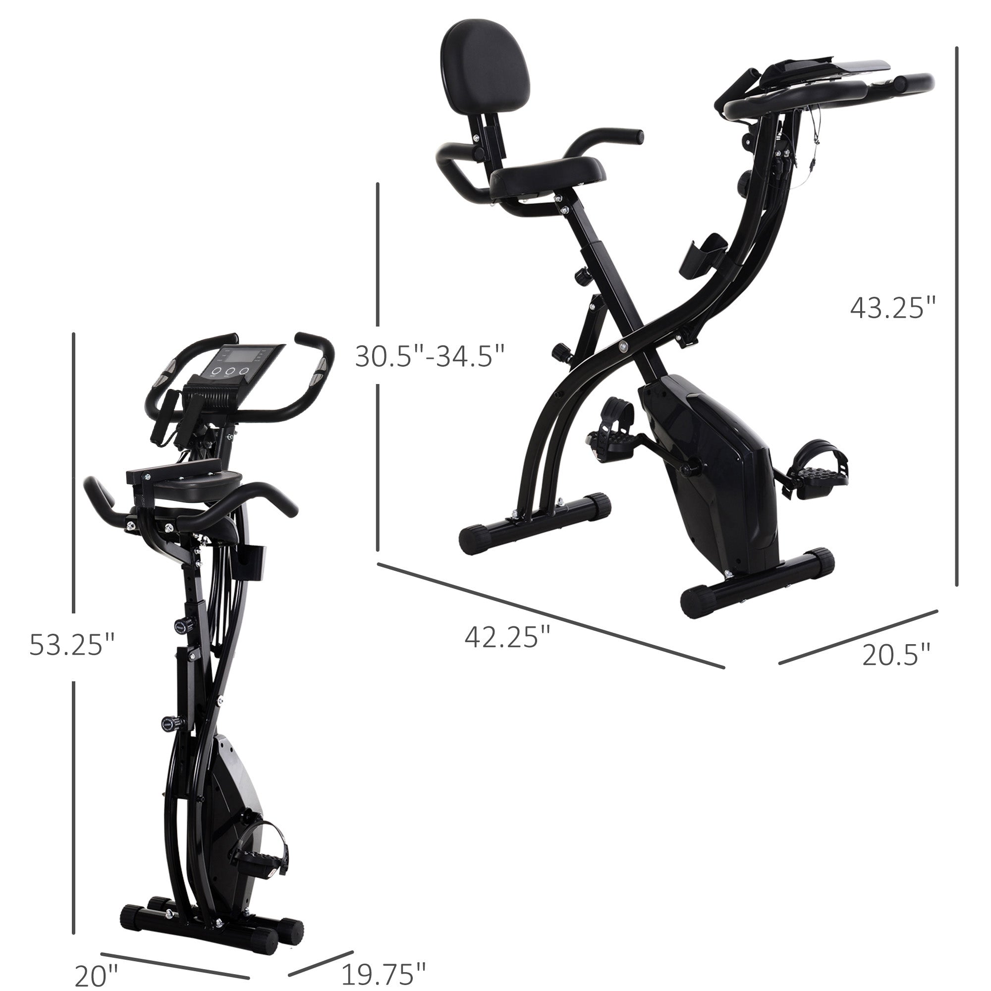 2 in 1 Upright Exercise Bike Stationary Foldable Magnetic Recumbent Cycling with Arm Resistance Bands Black Exercise & Stationary Bikes Black  at Gallery Canada