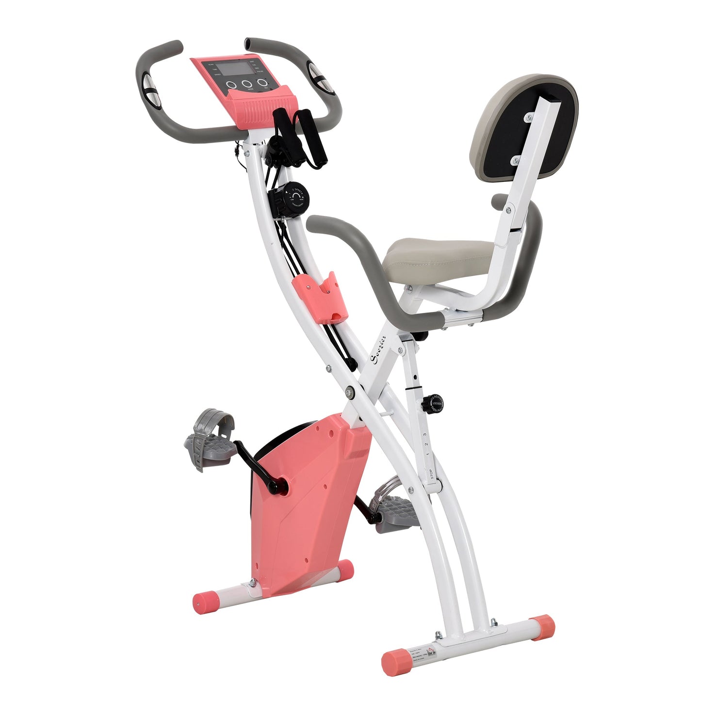 2 in 1 Upright Exercise Bike Stationary Foldable Magnetic Recumbent Cycling with Arm Resistance Bands Pink Exercise & Stationary Bikes   at Gallery Canada