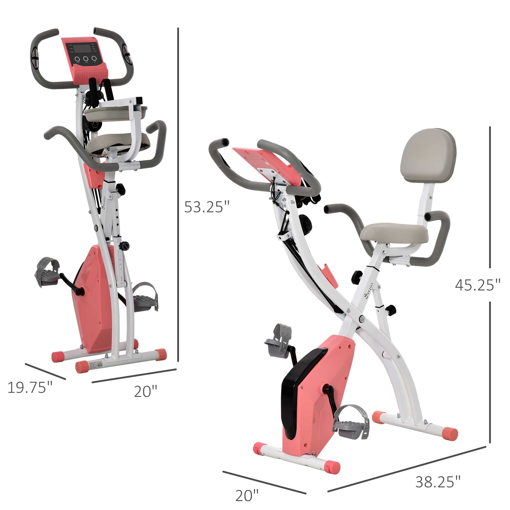 2 in 1 Upright Exercise Bike Stationary Foldable Magnetic Recumbent Cycling with Arm Resistance Bands Pink Exercise & Stationary Bikes Multi Colour  at Gallery Canada