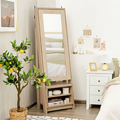 2-in-1 Wooden Cosmetics Storage Cabinet with Full-Length Mirror and Bottom Rack, Natural Jewelry Armoires   at Gallery Canada