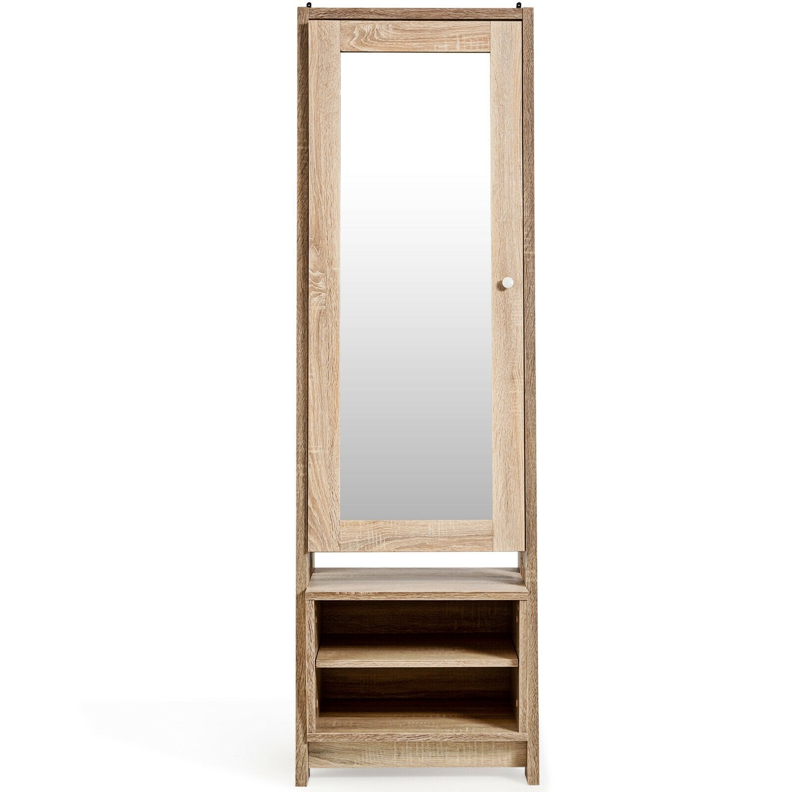 2-in-1 Wooden Cosmetics Storage Cabinet with Full-Length Mirror and Bottom Rack, Natural Jewelry Armoires   at Gallery Canada