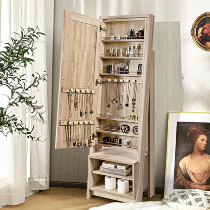 2-in-1 Wooden Cosmetics Storage Cabinet with Full-Length Mirror and Bottom Rack, Natural Jewelry Armoires   at Gallery Canada