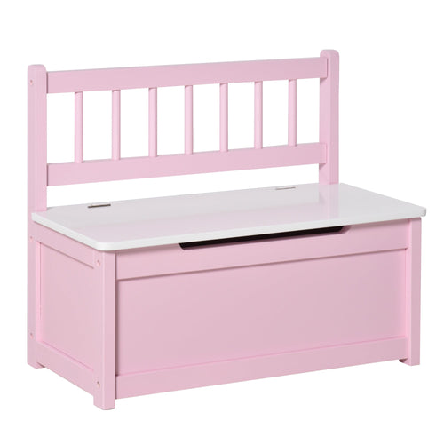 2-IN-1 Wooden Kids Toy Box Storage Bench Seat Chest Cabinet Chunk Cube with Safety Pneumatic Rod Pink