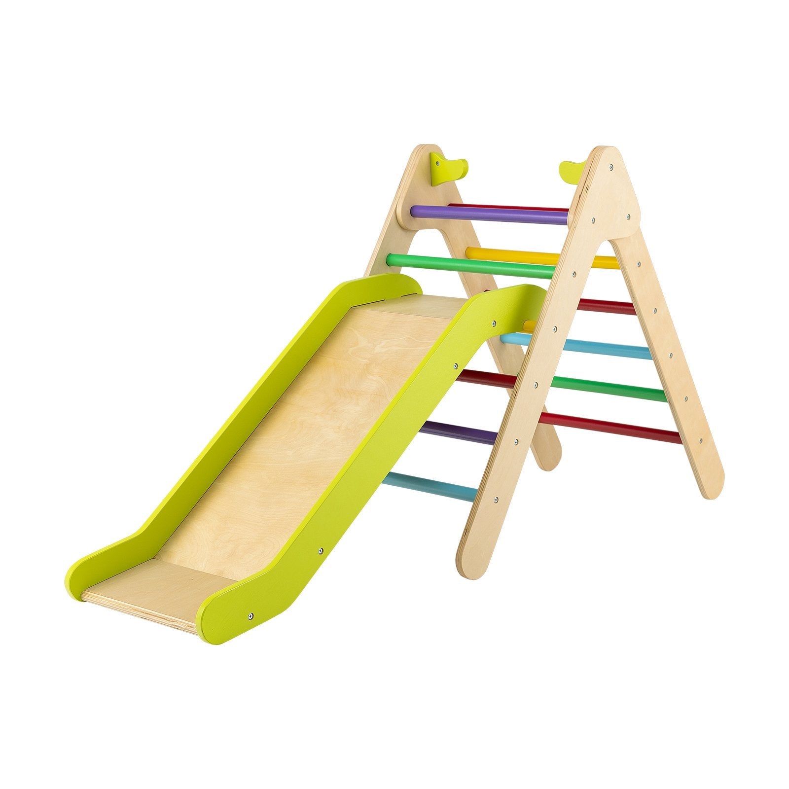 2-in-1 Wooden Triangle Climber Set with Gradient Adjustable Slide, Multicolor Climbers & Slides   at Gallery Canada