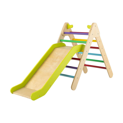 2-in-1 Wooden Triangle Climber Set with Gradient Adjustable Slide, Multicolor