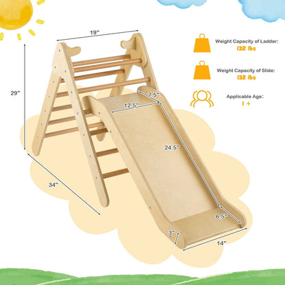 2-in-1 Wooden Triangle Climber Set with Gradient Adjustable Slide, Natural Climbers & Slides   at Gallery Canada