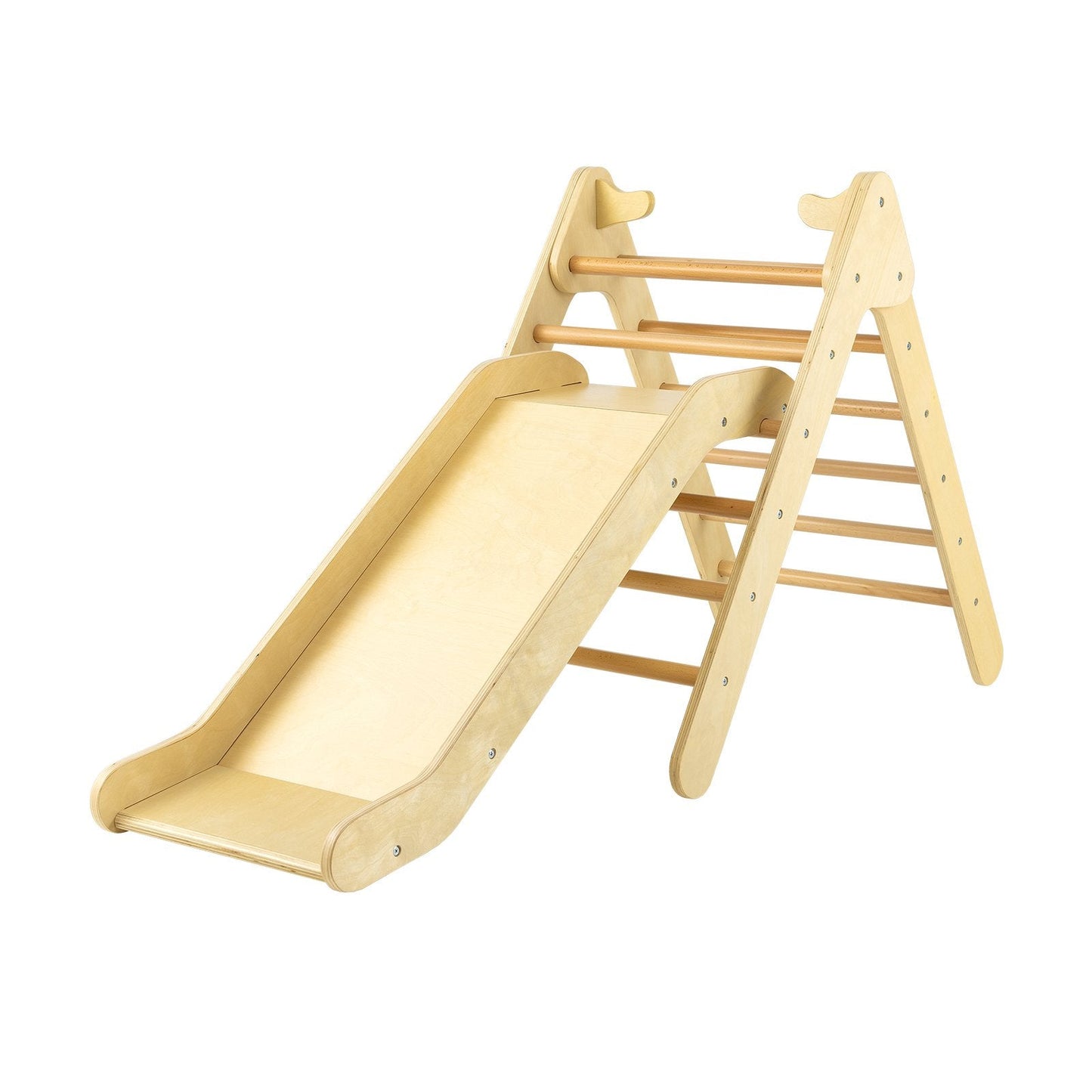 2-in-1 Wooden Triangle Climber Set with Gradient Adjustable Slide, Natural Climbers & Slides   at Gallery Canada