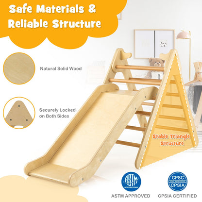 2-in-1 Wooden Triangle Climber Set with Gradient Adjustable Slide, Natural Climbers & Slides   at Gallery Canada