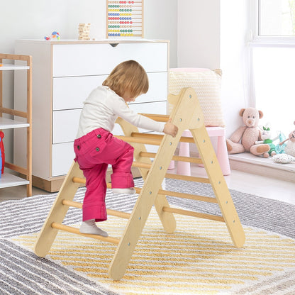 2-in-1 Wooden Triangle Climber Set with Gradient Adjustable Slide, Natural Climbers & Slides   at Gallery Canada