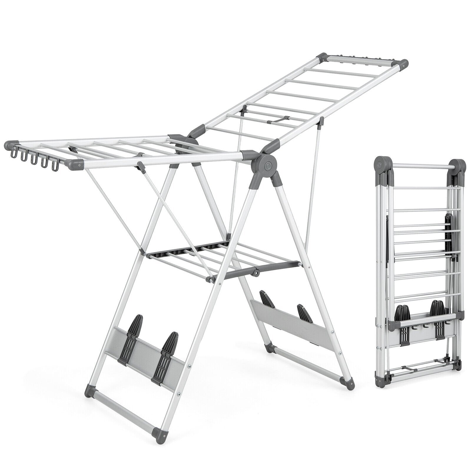 2-Layer Folding Clothes Drying Rack with 5-Level Adjustable Height, Silver Drying Racks   at Gallery Canada