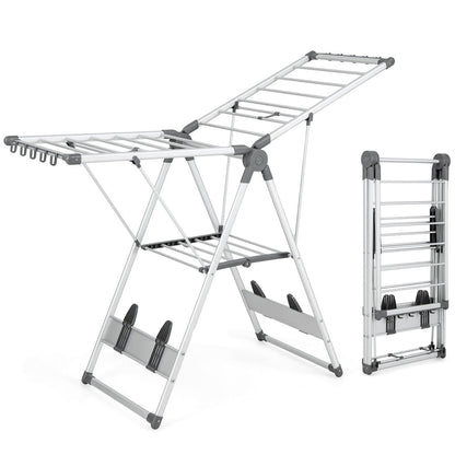 2-Layer Folding Clothes Drying Rack with 5-Level Adjustable Height, Silver Drying Racks   at Gallery Canada