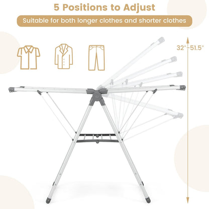 2-Layer Folding Clothes Drying Rack with 5-Level Adjustable Height, Silver Drying Racks   at Gallery Canada