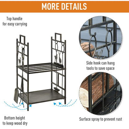 2-Layer Heavy Duty Firewood Rack Wood Log Fireplace Stacker w/ 4 Tools, Gold Firewood Racks   at Gallery Canada