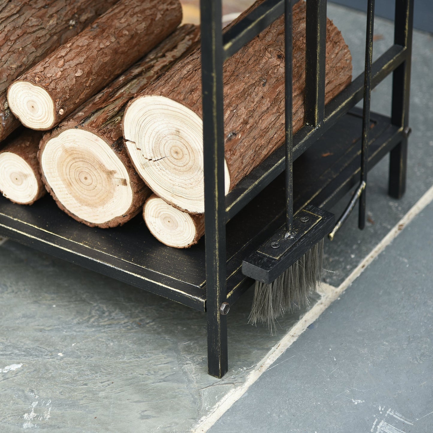 2-Layer Heavy Duty Firewood Rack Wood Log Fireplace Stacker w/ 4 Tools, Gold Firewood Racks   at Gallery Canada